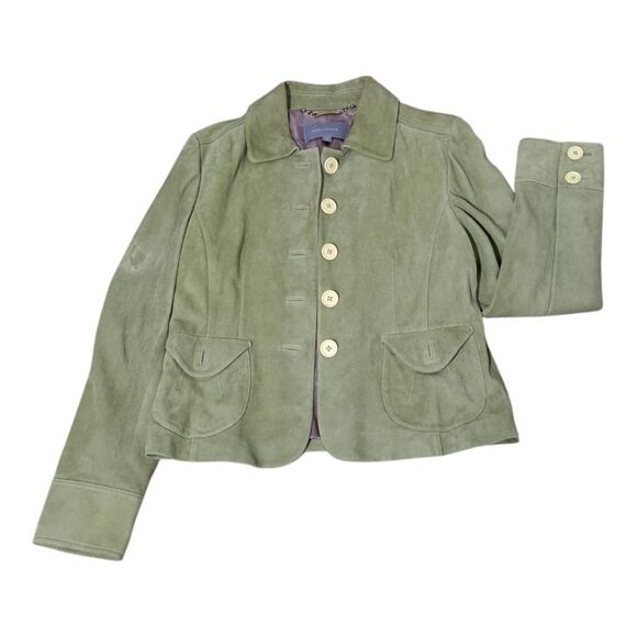 Ann Taylor Women's Sage Green Suede Office Work Casual Jacket 5 Button Sz Medium - Picture 6 of 8